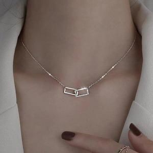 NEW 925 Silver Interlock Square Necklace